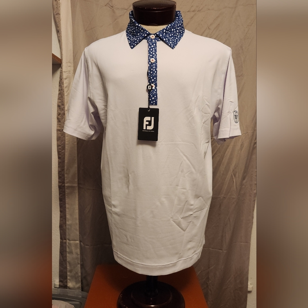 Men's White and Blue FootJoy Polo